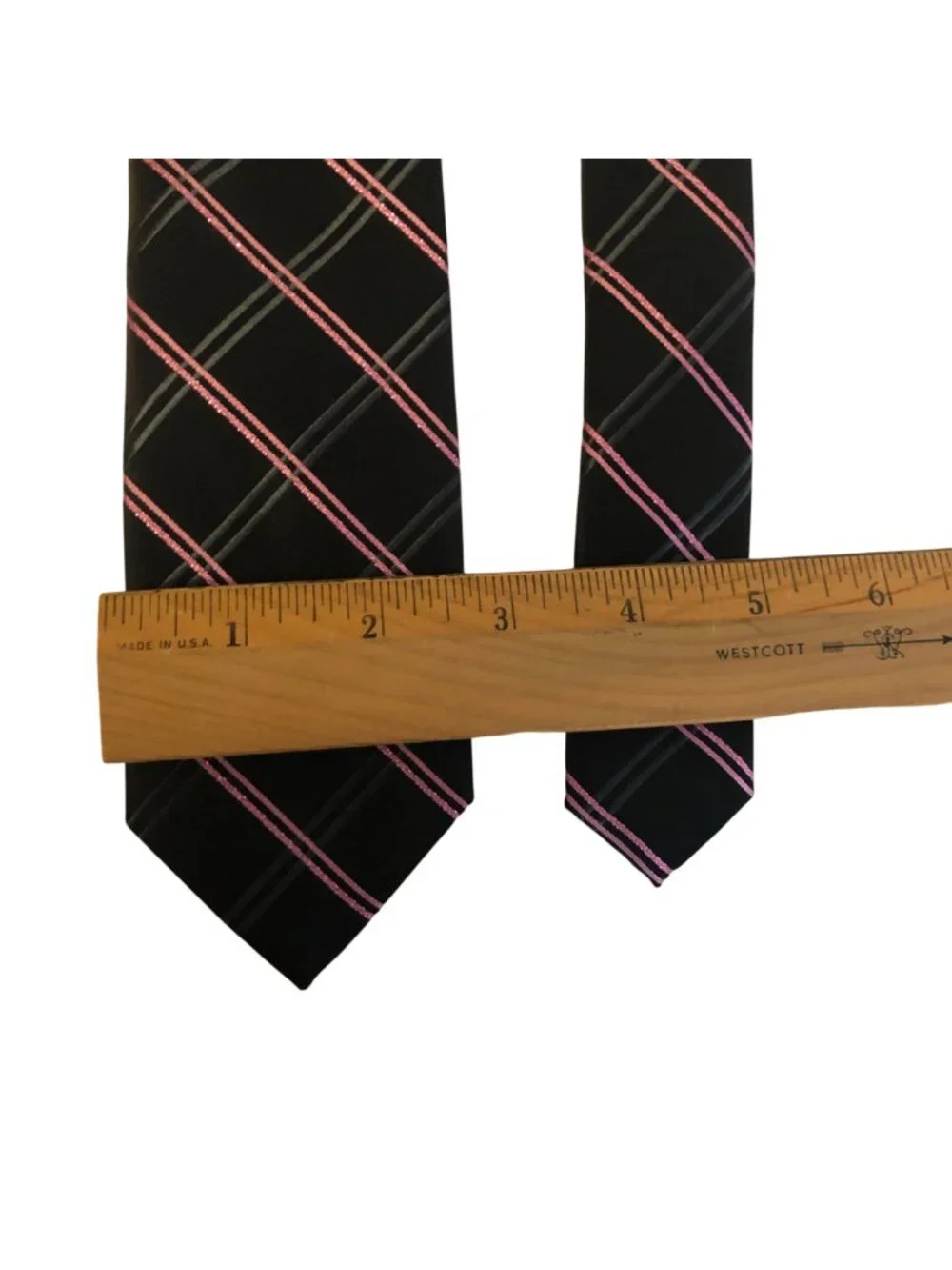 J Ferrar Tie Black Pink Gray Plaid Mens Necktie Office Work Formal Dad Gift